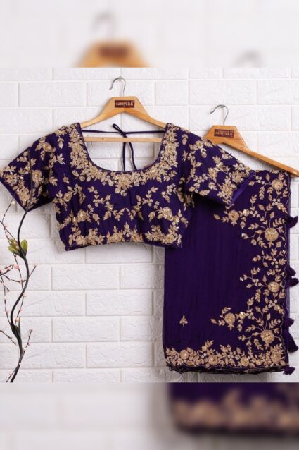 Violet Color Glamorous Saree On Georgette With Sequin And Cording Work