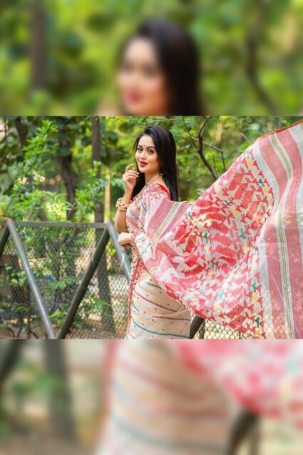 Red And White Color Beauteous Saree On Chanderi