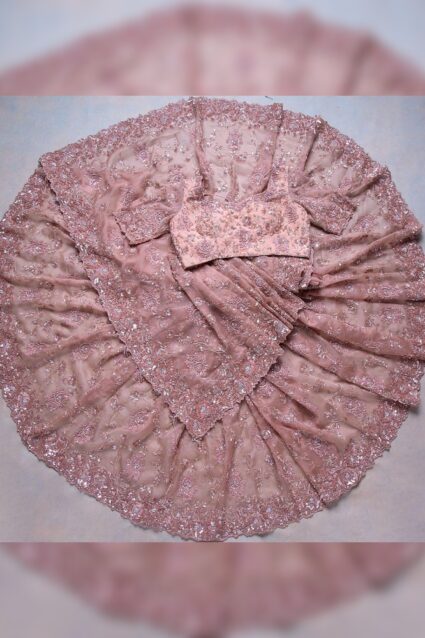 Peach Color Glamorous Saree On Organza With Sequin And Embroidery Work