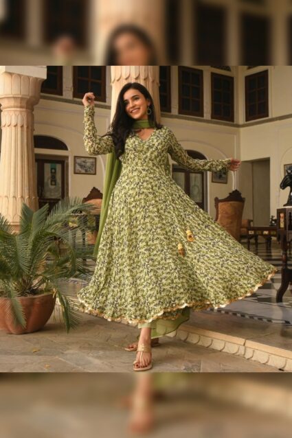 Light Green Color Most Desired Anarkali Suit On Georgette