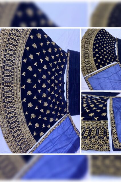 Navy Blue Color Beautiful Lehenga Choli On Velvet With Heavy Embroidery Work