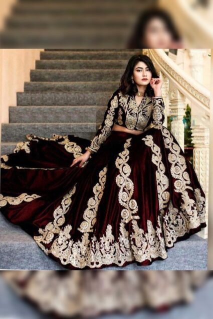 Maroon Color Lehenga Choli On Two Tone Velvet With Embroidery Work