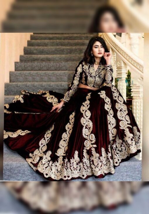 Maroon Color Lehenga Choli On Two Tone Velvet With Embroidery Work
