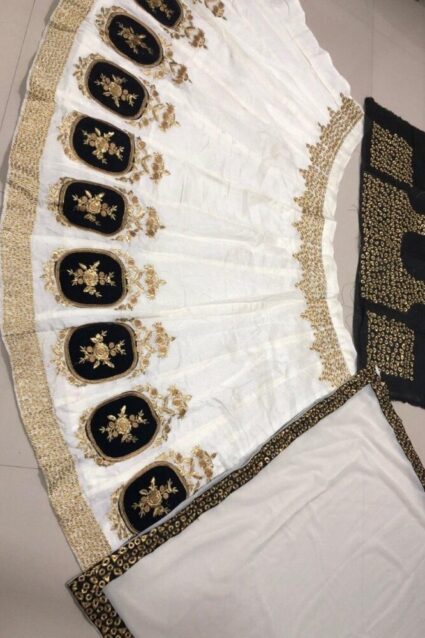 White Color Fancy Lehenga Choli On Heavy Banglory With Embroidery Work
