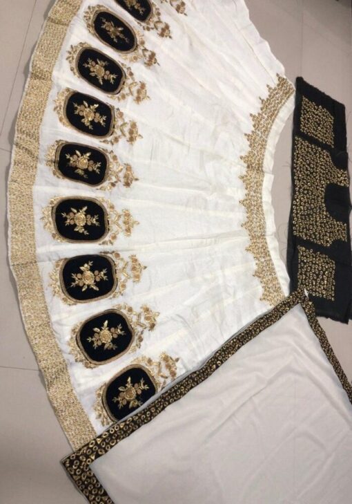 White Color Fancy Lehenga Choli On Heavy Banglory With Embroidery Work