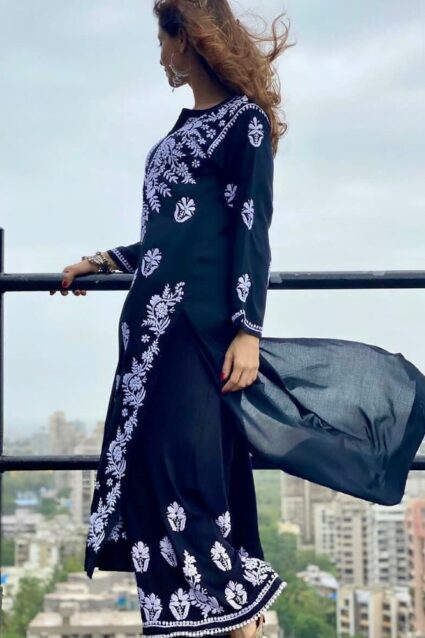 Black Color Desirable Kurti On Rayon With Palazzo