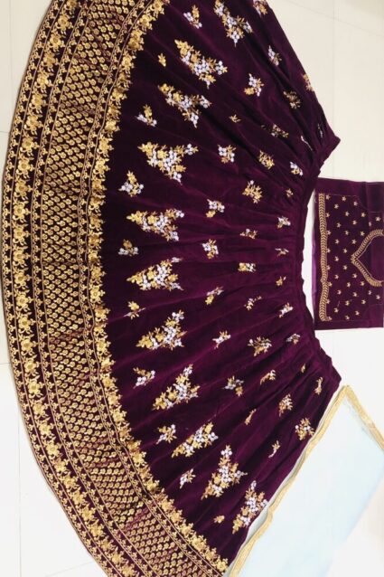Violet Color Beautiful Lehenga Choli On Heavy Velvet With Embroidery Work