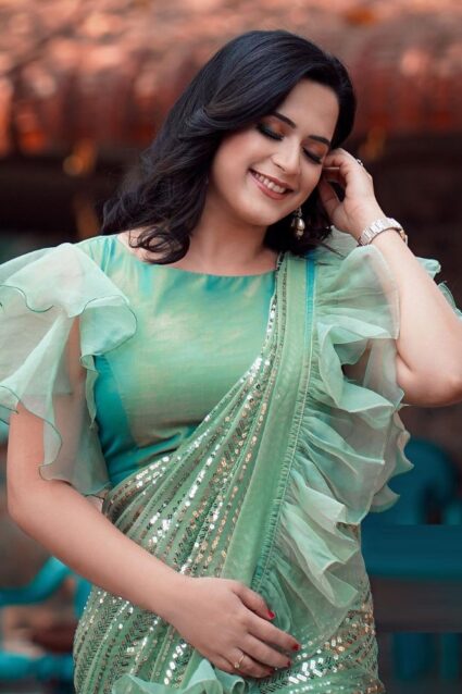 Light Green Color Sparking Saree On Georgette