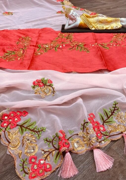 Baby Pink Color Luxurious Saree On Georgette With Embroidery Work