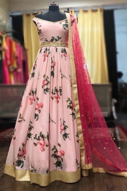 Pink Color Classic Salwar Suit On Crepe With Digital Print