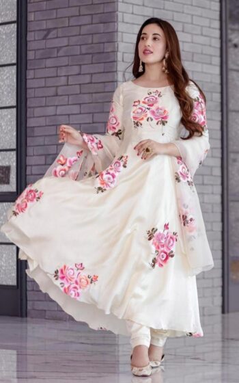 White Color Salwar Suit On Georgette With Digital Print