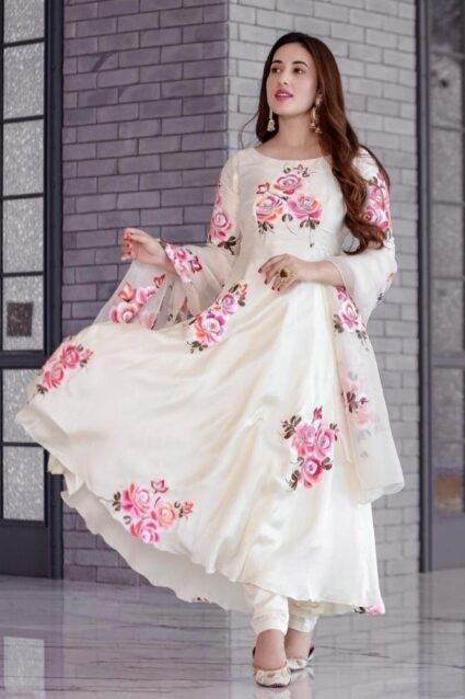 White Color Salwar Suit On Georgette With Digital Print