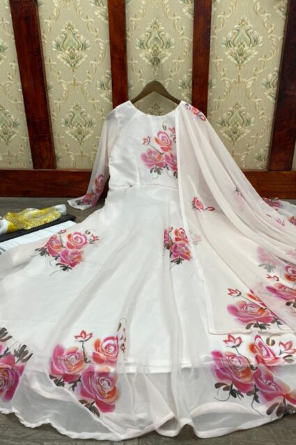 White Color Salwar Suit On Georgette With Digital Print