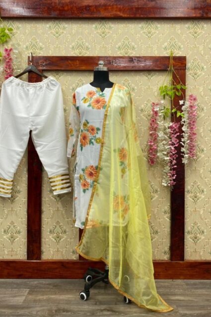 White Color Classic Salwar Suit On Georgette With Digital Print