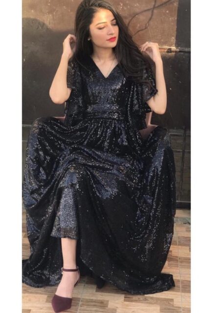 Black Color Stunning Gown On Georgette With Sequin Work