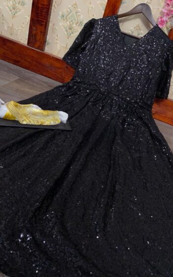 Black Color Stunning Gown On Georgette With Sequin Work