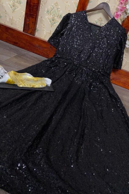 Black Color Stunning Gown On Georgette With Sequin Work