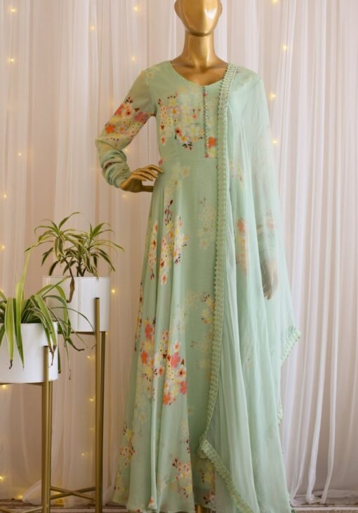 Pale Green Color Classic Kurti On Georgette