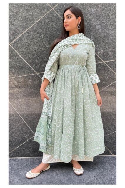 Grey Color Most Desired Palazzo Suit On Crepe
