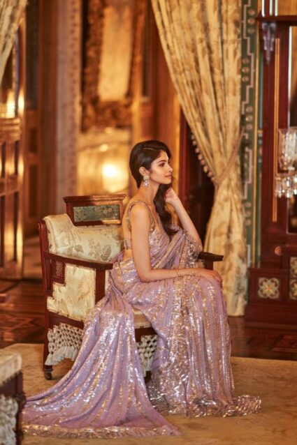 Light Purple Color Stylish Saree On Gerorgette