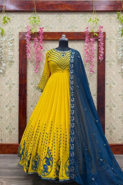 Yellow Color Beauteous Anarkali Suit On Faux Georgette