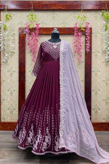 Violet Color Beauteous Anarkali Suit On Faux Georgette