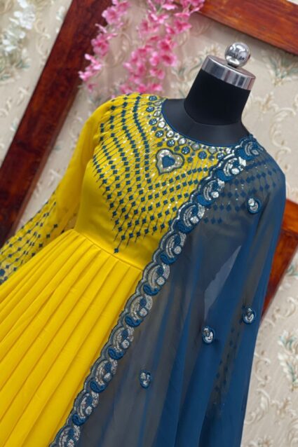 Yellow Color Beauteous Anarkali Suit On Faux Georgette