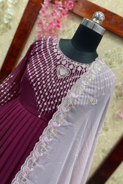 Violet Color Beauteous Anarkali Suit On Faux Georgette
