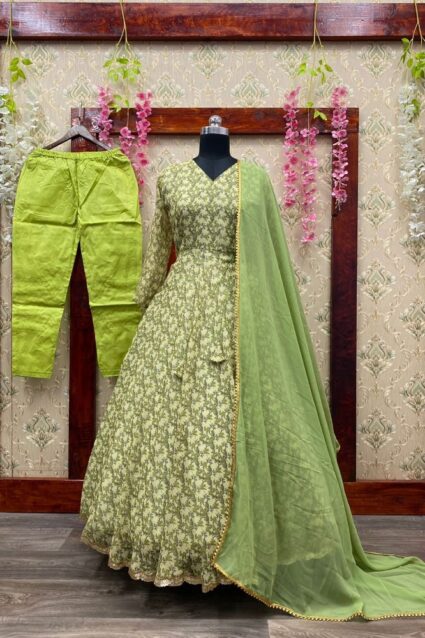 Light Green Color Most Desired Anarkali Suit On Georgette