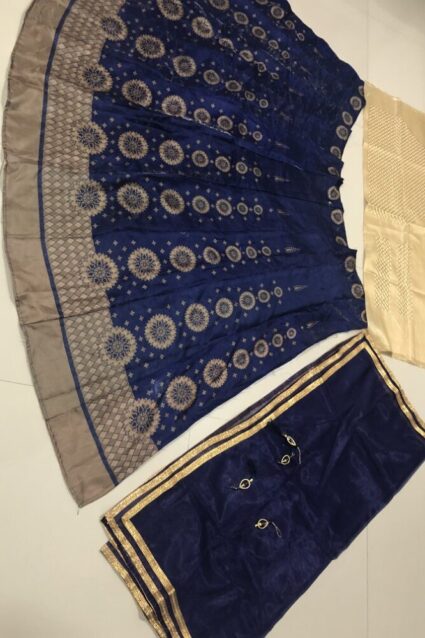 Dark Blue Color Beautiful Lehenga Choli On Banglory Satin