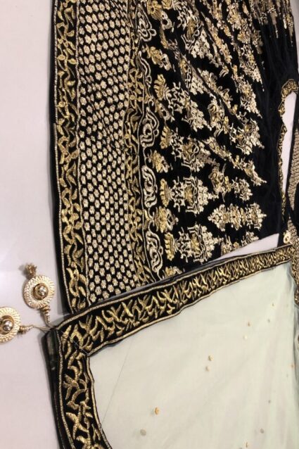 Black Color Charming Lehenga Choli On Heavy Velvet With Embroidery Work