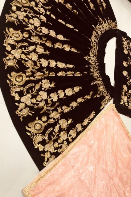 Marron Color Lehenga Choli On Heavy Velvet With Embroidery Work