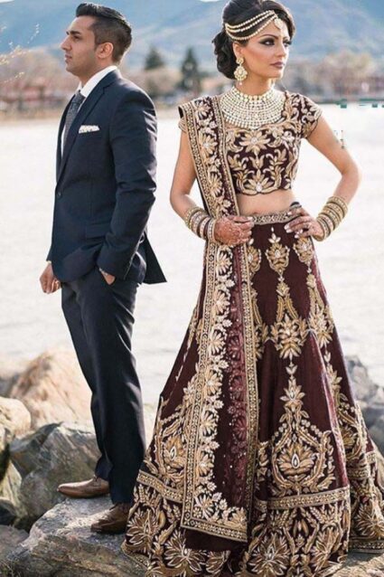 Brown Color Beautiful Lehenga Choli On Velvet With Heavy Embroidery Work