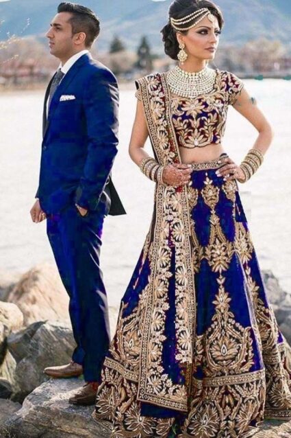 Royal Blue Color Beautiful Lehenga Choli On Velvet With Heavy Embroidery Work