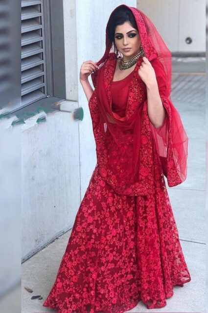 Red Color Pretty Lehenga Choli On Georgette With Sequin And Embroidery Work