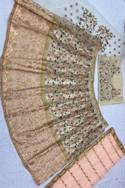 Peach Color Desirable Lehenga Choli On Organza With Embroidery Work