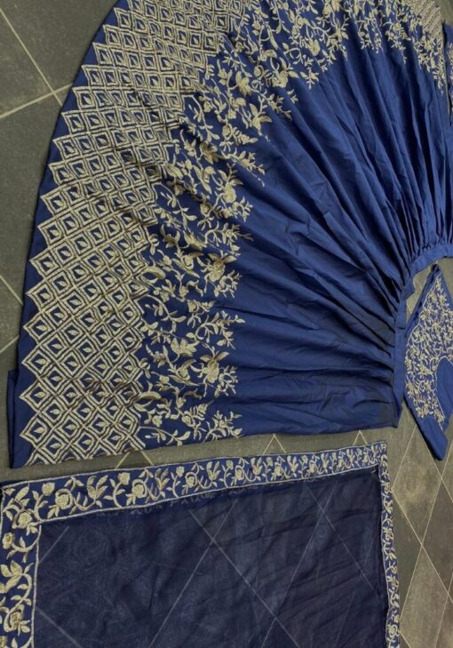 Dark Blue Color Classic Lehenga Choli On Taffeta Silk With Embroidery Work