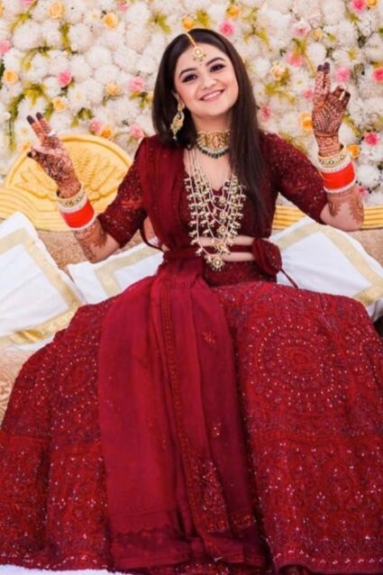 Red Color Beautiful Lehenga Choli On Taffeta Silk With Dupatta