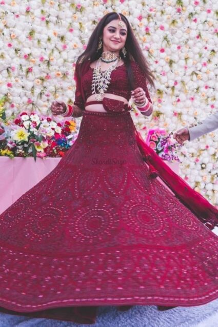 Red Color Beautiful Lehenga Choli On Taffeta Silk With Dupatta