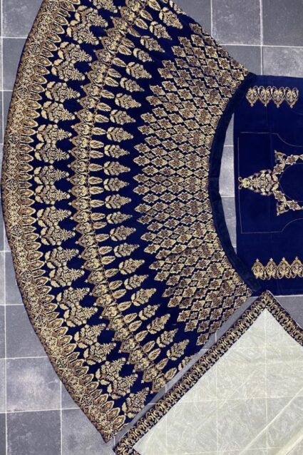 Dark Blue Color Desirable Lehenga Choli On Heavy Velvet With Embroidery Work
