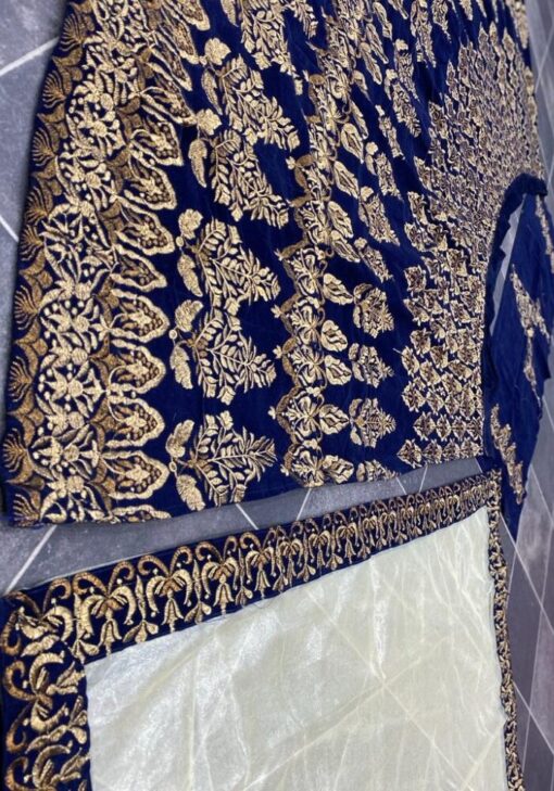 Dark Blue Color Desirable Lehenga Choli On Heavy Velvet With Embroidery Work