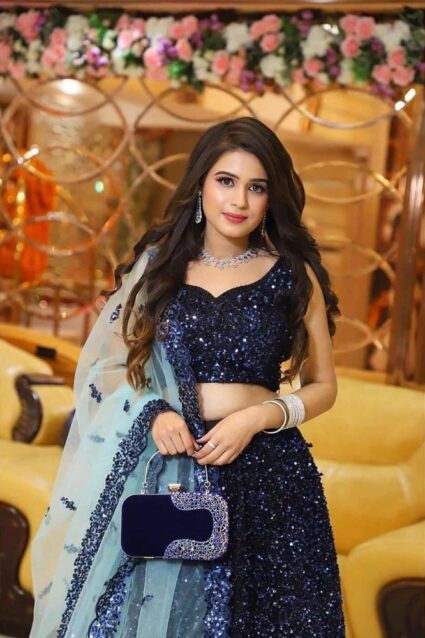 Blue Color Stunning Lehenga Choli On Velvet