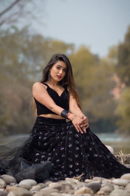 Black Color Stunning Garima Chaurasia Lehenga Choli On Heavy Velvet