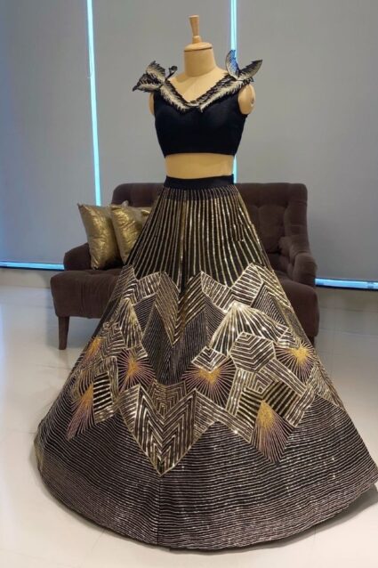 Blue Color Fancy Lehenga Choli On Velvet With Dupatta