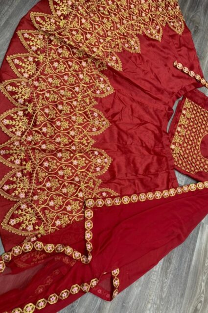Red Color Classic Lehenga Choli On Banglory Satin With Cording Embroidery Work