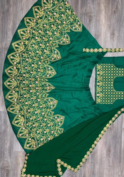 Green Color Classic Lehenga Choli On Banglory Satin With Cording Embroidery Work