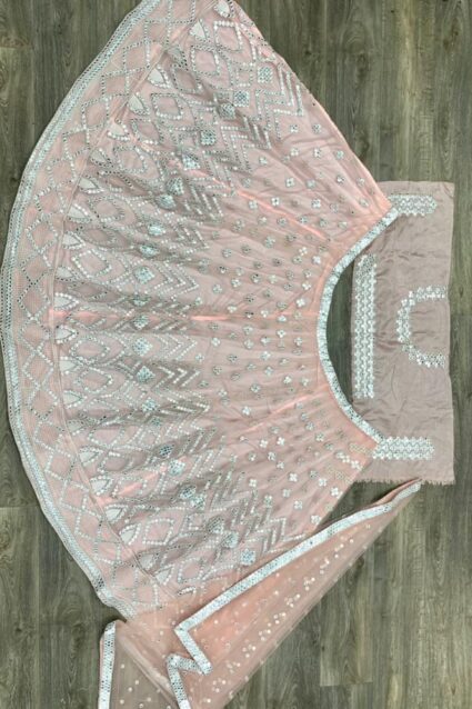 Baby Pink Color Lehenga Cholion Heavy Net With Foil Paper Embroidery Work