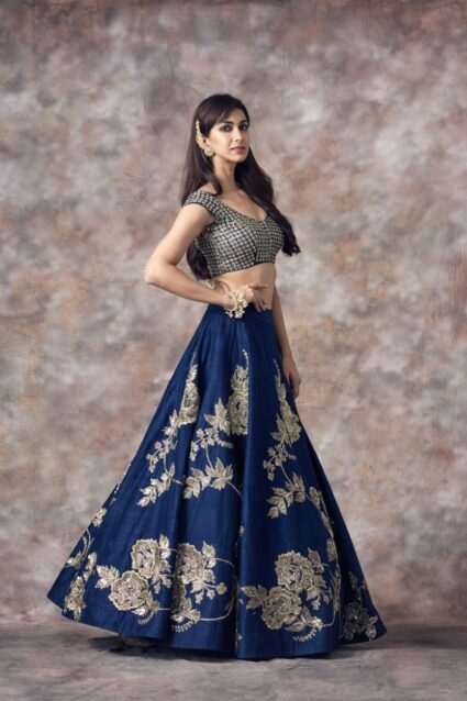 Blue Color Stylish Lehenga Choli On Banglory With Embroidey Work