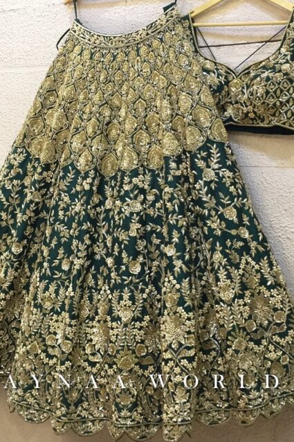 Green Color Stunning Lehenga Choli On Velvet With Heavy Embroidery Work