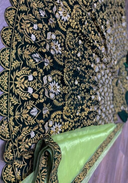 Green Color Stunning Lehenga Choli On Velvet With Heavy Embroidery Work